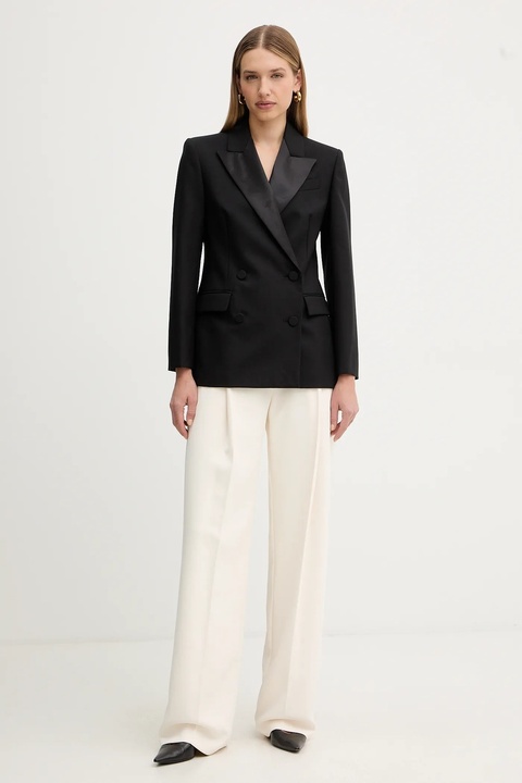 Weekend Max Mara marynarka wełniana BRIGIDA kolor czarny dwurzędowa gładka 2525046013600 - zdjęcie produktu nr 2