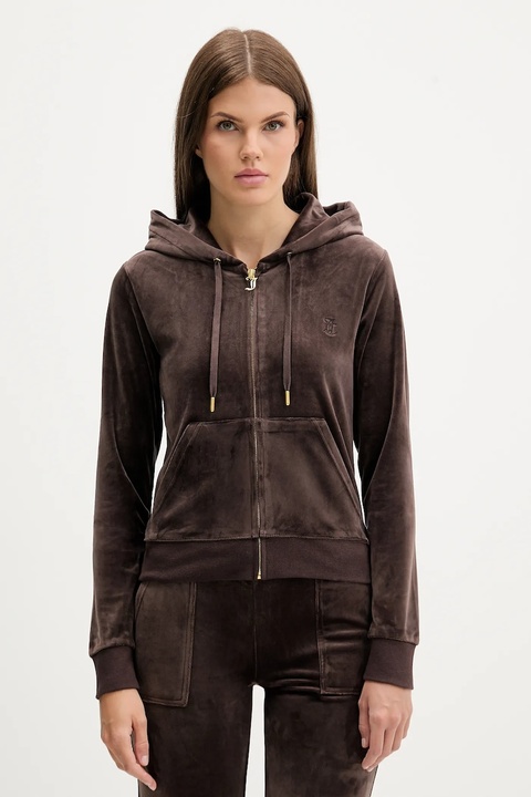 Juicy Couture bluza ROBERTSON HOODIE damska kolor brązowy z kapturem z aplikacją JCAP176G - zdjęcie produktu nr 1