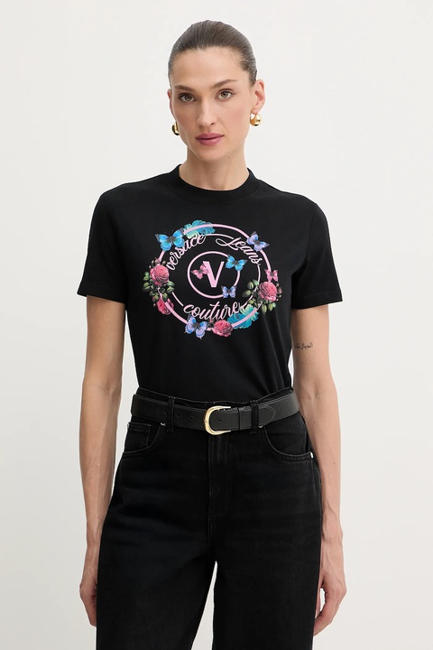 Versace Jeans Couture t-shirt bawełniany damski kolor czarny 79HAHP01 CJ01P - zdjęcie produktu nr 1