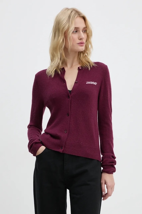 2NDDAY kardigan z domieszką wełny Vinny TT kolor fioletowy lekki 2245341408 - zdjęcie produktu nr 1