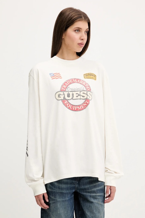 Guess Originals longsleeve bawełniany kolor beżowy M5YI56 K8FQ4 - zdjęcie produktu nr 1