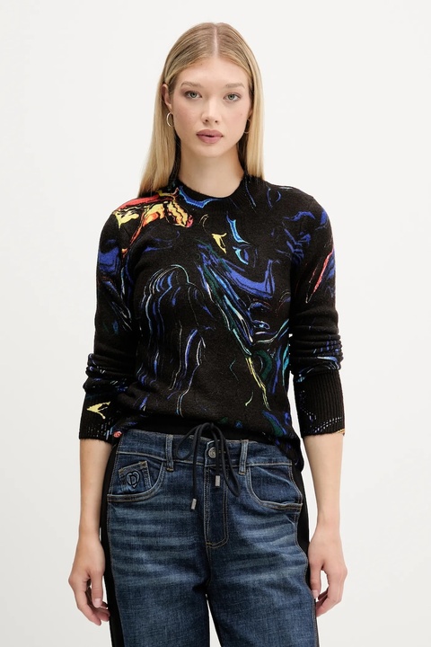 Desigual sweter BUTTERFLY LACROIX damski kolor czarny lekki 25WWJF05 - zdjęcie produktu nr 1