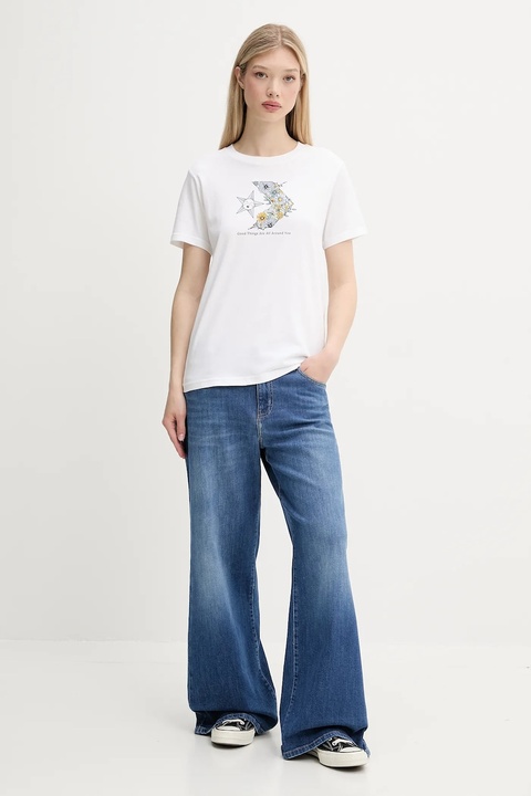 Converse t-shirt bawełniany damski kolor biały 10027752-A02 - zdjęcie produktu nr 2