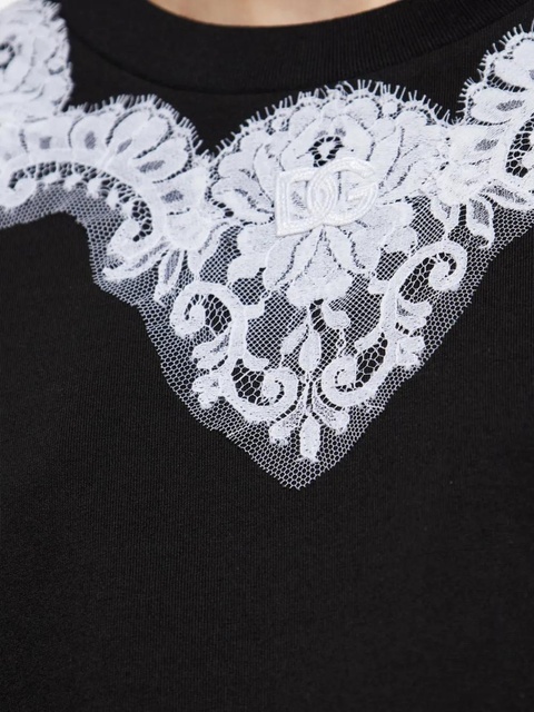 Dolce & Gabbana lace-appliqué T-shirt - Blue - zdjęcie produktu nr 2