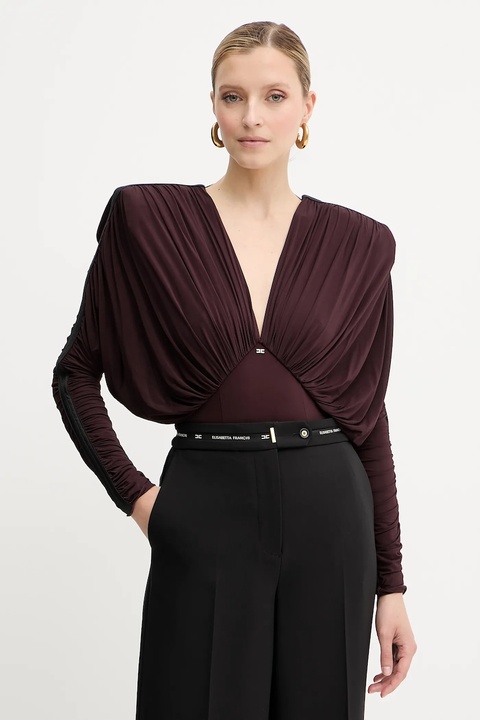 Elisabetta Franchi body damska kolor bordowy gładka BO00556E2 - zdjęcie produktu nr 1