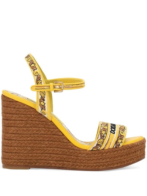 Dolce & Gabbana Majolica-print 90mm wedge sandals - Yellow - zdjęcie produktu nr 1