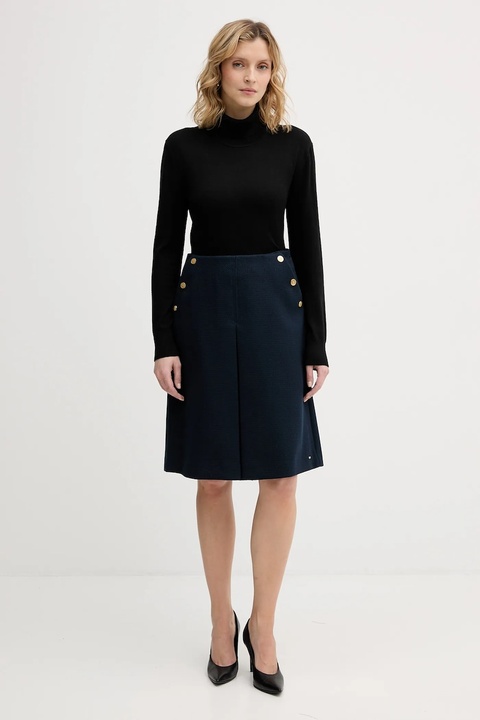 Tommy Hilfiger spódnica z dodatkiem wełny kolor granatowy mini prosta WW0WW49474 - zdjęcie produktu nr 1