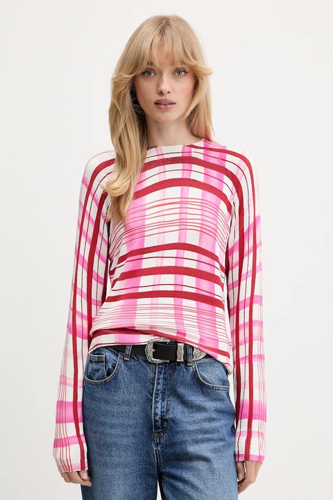 Desigual sweter NORUEGA damski kolor różowy lekki 25WWJF41 - zdjęcie produktu nr 1