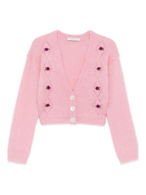 Alessandra Rich rose-embroidered button cardigan - Pink - zdjęcie produktu nr 1
