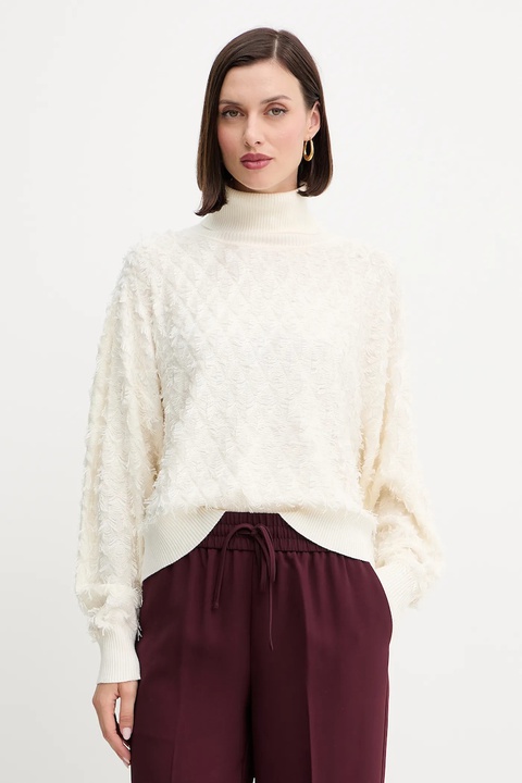 Twinset sweter z domieszką wełny damski kolor beżowy lekki z golfem 252AP3200 - zdjęcie produktu nr 1