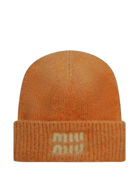 Miu Miu debossed-logo beanie hat - Orange - zdjęcie produktu nr 1