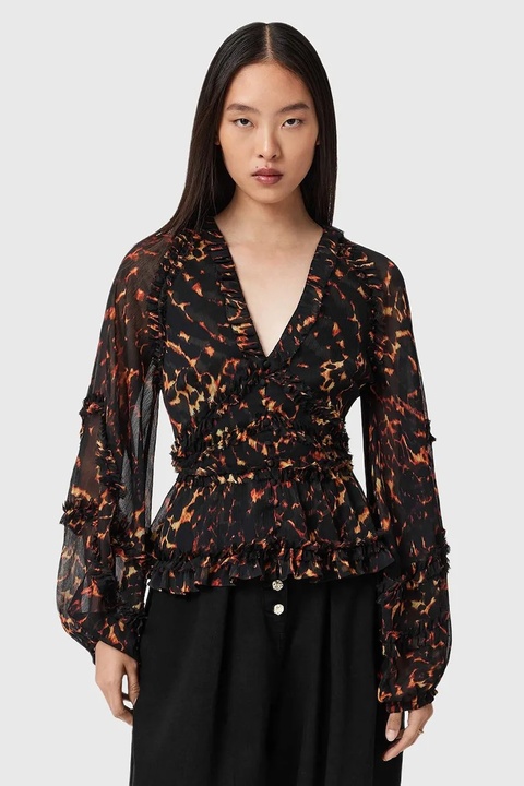 AllSaints bluzka damska kolor brązowy wzorzysta W052PD - zdjęcie produktu nr 1
