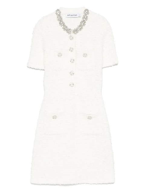 Self-Portrait embellished button-detailed mini dress - Neutrals - zdjęcie produktu nr 1