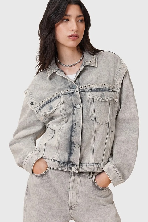 AllSaints kurtka jeansowa bawełniana CHLO kolor szary przejściowa oversize W059OC - zdjęcie produktu nr 1