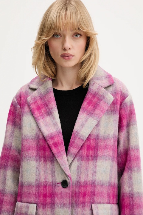 Desigual płaszcz z dodatkiem wełny PINKCHECK kolor różowy 25WWEW15 - zdjęcie produktu nr 2