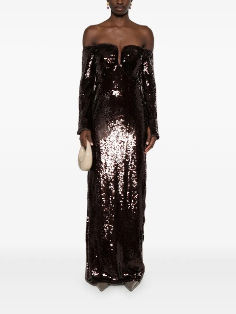 Self-Portrait sequin off-shoulder maxi dress - Brown - zdjęcie produktu nr 2