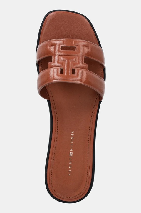 Tommy Hilfiger klapki skórzane TH LOGO STRAP MULE damskie kolor brązowy FW0FW08671 - zdjęcie produktu nr 2