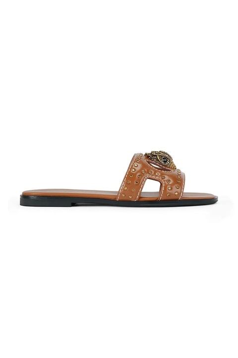 Kurt Geiger London klapki skórzane Eagle Stud Cut Out Flat damskie kolor beżowy 4734433309 - zdjęcie produktu nr 1