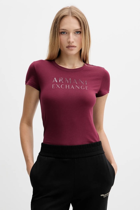 Armani Exchange t-shirt bawełniany damski kolor bordowy XW001357 AF10356 - zdjęcie produktu nr 1
