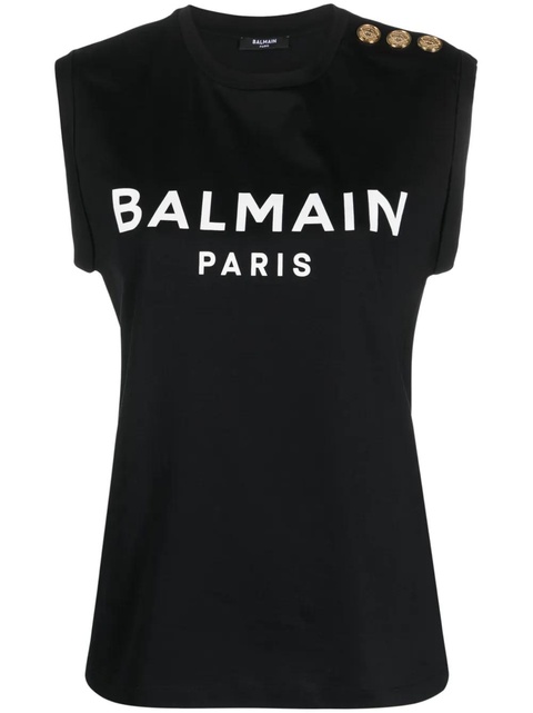 Balmain logo-print button-embellished top - Black - zdjęcie produktu nr 1