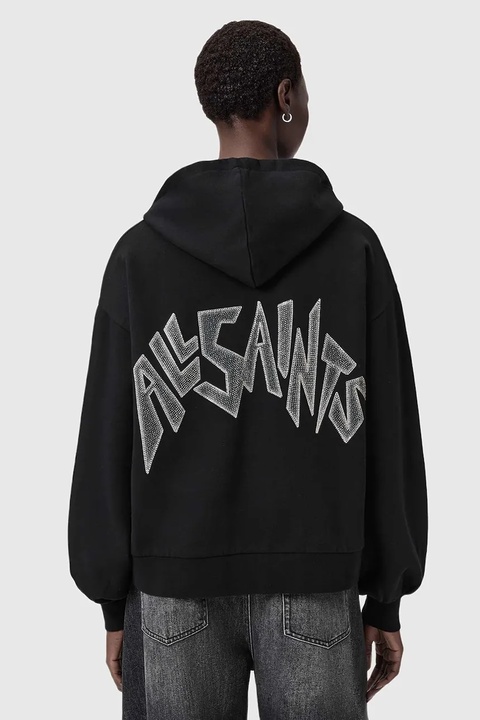 AllSaints bluza bawełniana damska kolor czarny z kapturem z aplikacją W090JD - zdjęcie produktu nr 1