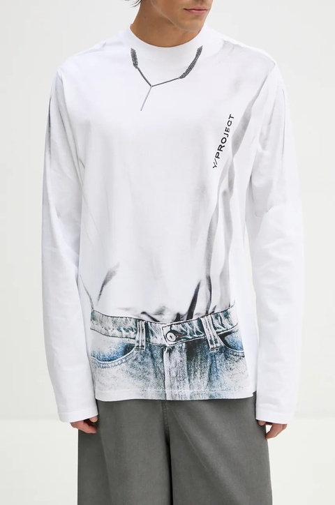 Y/Project longsleeve bawełniany YP TROMPE L'OEIL LONG SLEEVE T-SHIRT kolor biały 204TS021 - zdjęcie produktu nr 2
