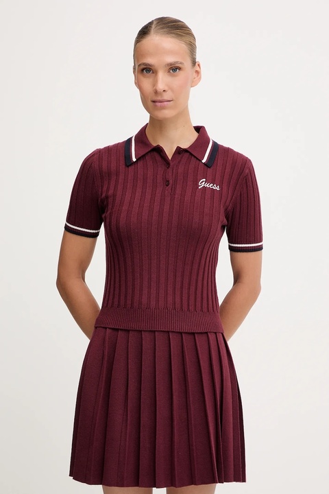 Guess polo z dodatkiem wełny SABINA damski kolor bordowy V5BP04 Z1152 - zdjęcie produktu nr 1