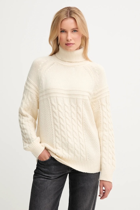 Pepe Jeans sweter z domieszką wełny damski kolor beżowy ciepły z golfem PL7000053 - zdjęcie produktu nr 1