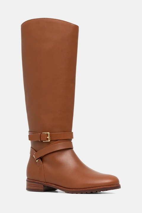 Lauren Ralph Lauren kozaki skórzane Collins Tll damskie kolor brązowy na płaskim obcasie 802974384001 - zdjęcie produktu nr 1