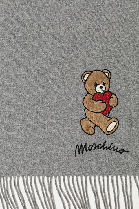 Moschino szalik wełniany kolor szary z aplikacją M3330 30835 - zdjęcie produktu nr 2