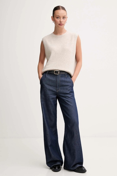 United Colors of Benetton kamizelka z dodatkiem wełny kolor beżowy lekki 126WD10BA - zdjęcie produktu nr 2