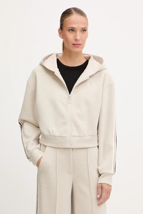 Guess bluza z domieszką wełny MURIEL damska kolor beżowy z kapturem z aplikacją V5BQ17 KCX52 - zdjęcie produktu nr 1