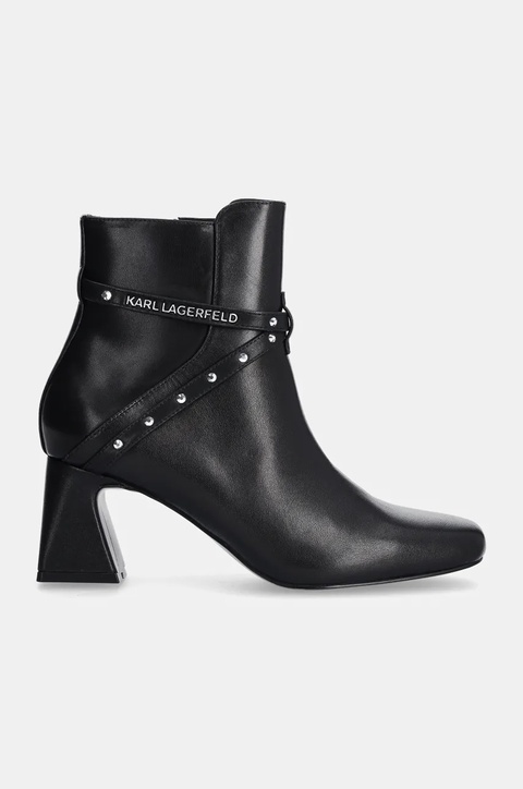 Karl Lagerfeld botki skórzane BEATA damskie kolor czarny na słupku KL31454 - zdjęcie produktu nr 1