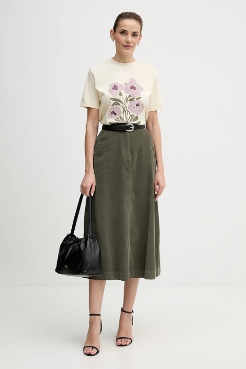 United Colors of Benetton spódnica bawełniana kolor zielony midi rozkloszowana 494BD0058 - zdjęcie produktu nr 1