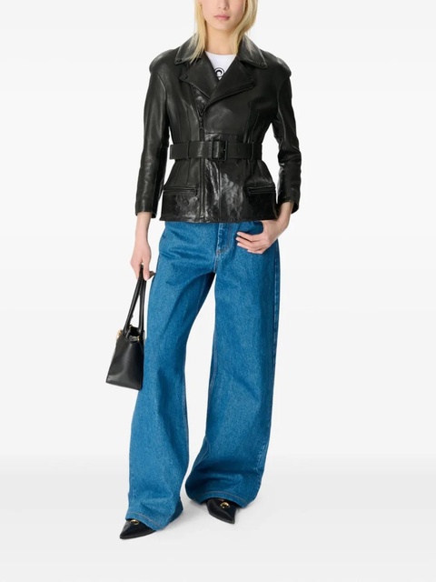 Marine Serre belted moon leather perfecto jacket - Black - zdjęcie produktu nr 2