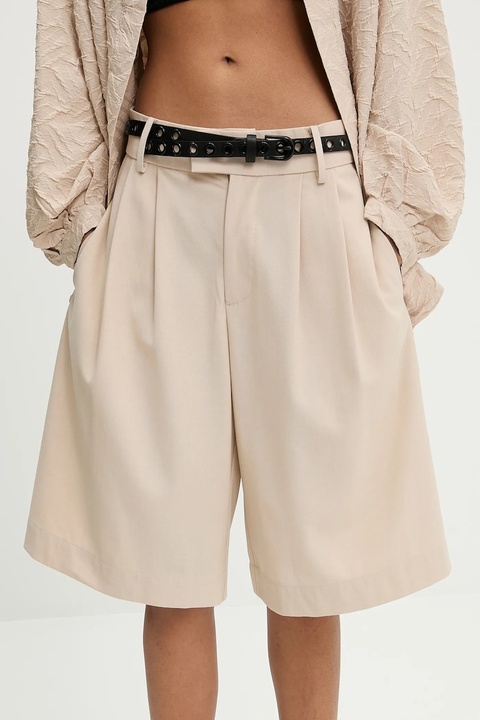Answear Lab szorty z domieszką wełny damskie kolor beżowy gładkie high waist - zdjęcie produktu nr 1