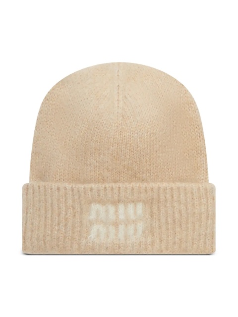 Miu Miu mohair wool logo hat - Neutrals - zdjęcie produktu nr 1