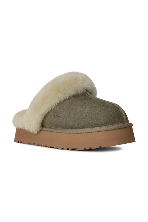 UGG kapcie zamszowe Disquette kolor zielony 1122550.MRNM - zdjęcie produktu nr 1