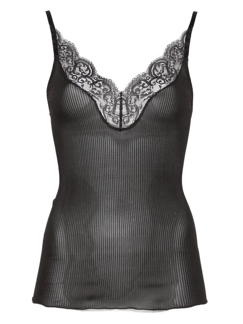 Saint Laurent lace-trim ribbed top - Black - zdjęcie produktu nr 1