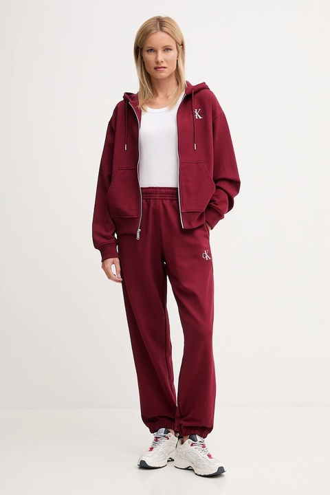Calvin Klein Jeans bluza damska kolor bordowy z kapturem z nadrukiem LV047B270G - zdjęcie produktu nr 2