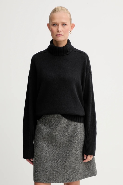 Twinset sweter z dodatkiem wełny damski kolor czarny ciepły z golfem 252TF3023 - zdjęcie produktu nr 1