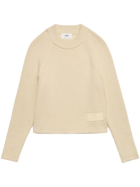 AMI Paris logo-patch knitted jumper - Neutrals - zdjęcie produktu nr 1