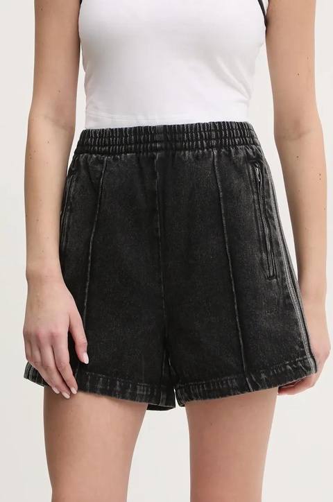 adidas Originals szorty jeansowe Firebird damskie kolor czarny z aplikacją high waist JD3107 - zdjęcie produktu nr 1