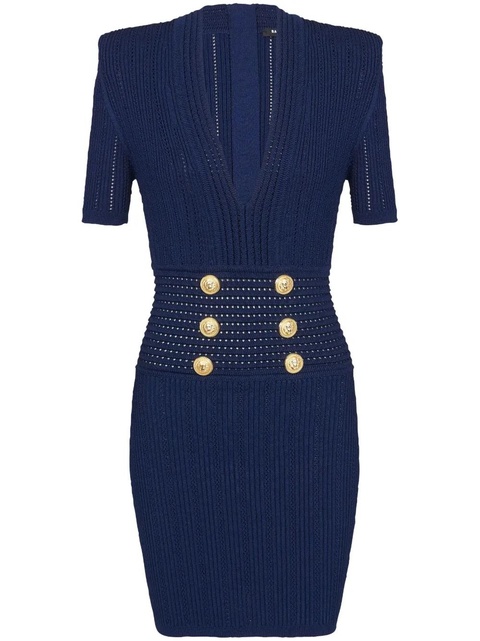 Balmain V-neck knitted dress - Blue - zdjęcie produktu nr 1