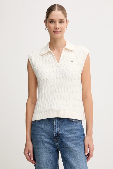 Tommy Hilfiger kamizelka bawełniana damski kolor biały lekki WW0WW45655 - zdjęcie produktu nr 1