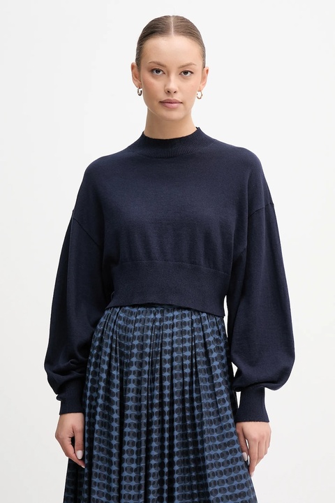 United Colors of Benetton sweter z dodatkiem wełny damski kolor granatowy lekki z półgolfem 1Y6SD2041 - zdjęcie produktu nr 1