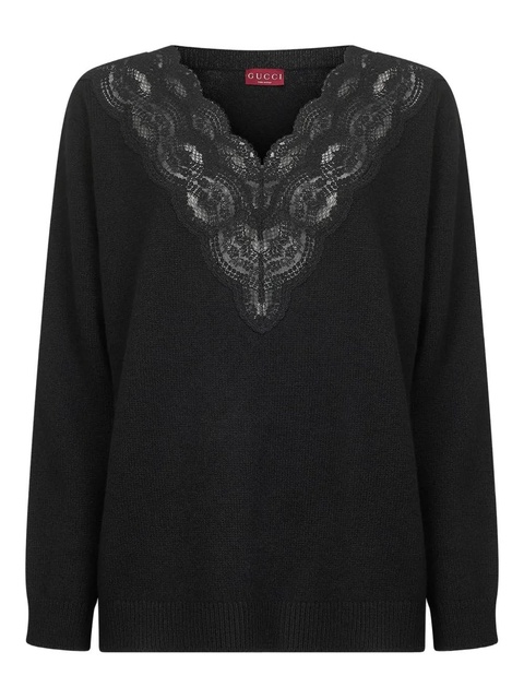 Gucci floral lace v-neck sweater - Black - zdjęcie produktu nr 1