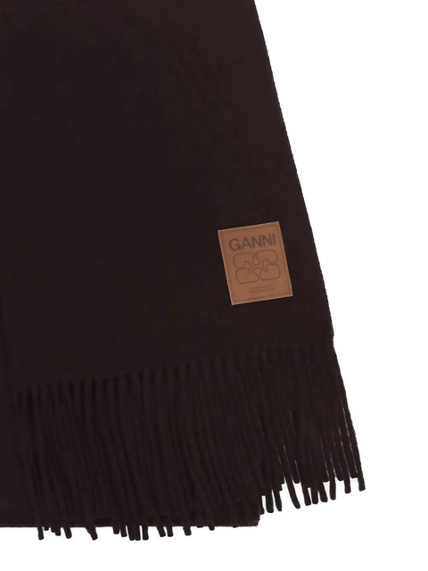 GANNI fringed logo-patch scarf - Black - zdjęcie produktu nr 2