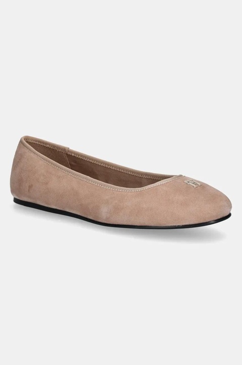 Tommy Hilfiger baleriny zamszowe TH HARDWARE SUEDE BALLERINA kolor beżowy FW0FW08655 - zdjęcie produktu nr 1