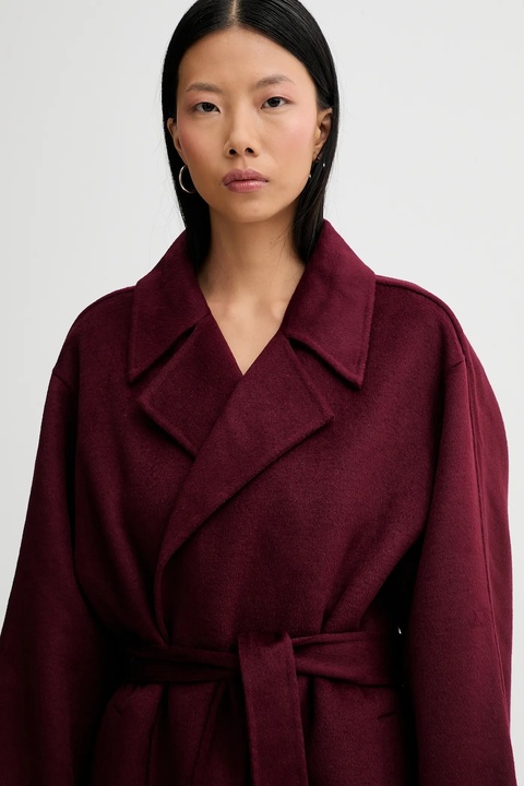 Calvin Klein płaszcz z dodatkiem wełny kolor bordowy LV040WL571 - zdjęcie produktu nr 2